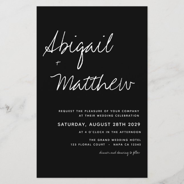 Flyer Convite de Casamento Boho Preto Minimalista Econôm (Frente)