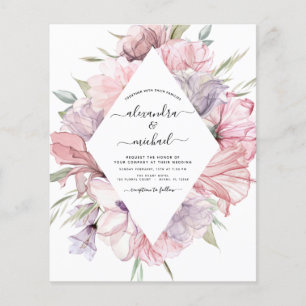 Flyer Convite de Casamento Boho Rosa Poeira Roxo Orçamen