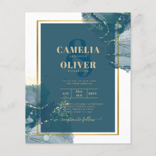 Flyer Convite de Casamento Chic com Tinta Alcoólica Azul
