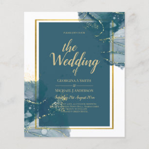 Flyer Convite de Casamento Chic com Tinta Alcoólica Azul