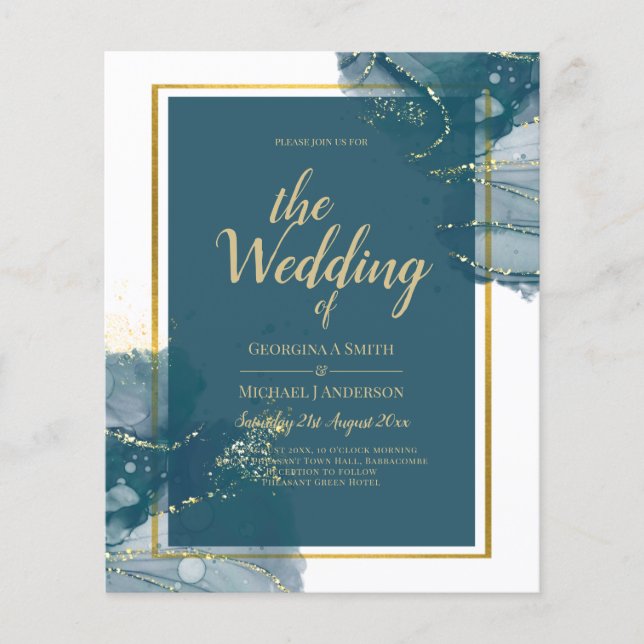 Flyer Convite de Casamento Chic com Tinta Alcoólica Azul (Frente)