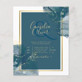 Flyer Convite de casamento Chic Dourado de Álcool Azul P