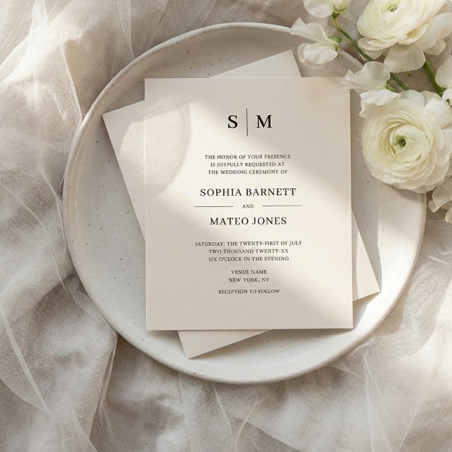 Flyer Convite de Casamento Clássico com Monograma Branco (Criador carregado)