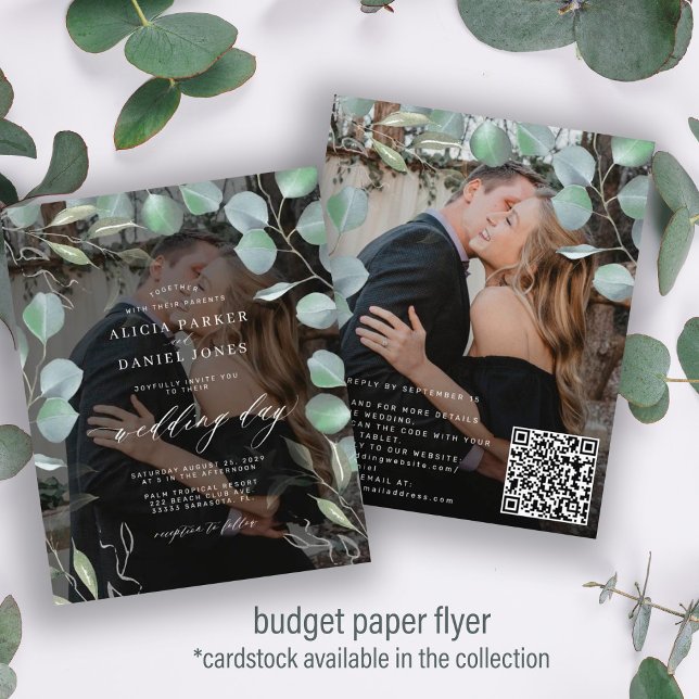 Flyer Convite de casamento com código QR e foto de eucal (Criador carregado)