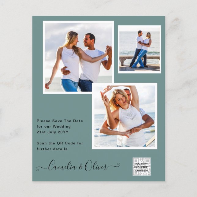 Flyer Convite de Casamento com Código QR para Salvar a D (Frente)