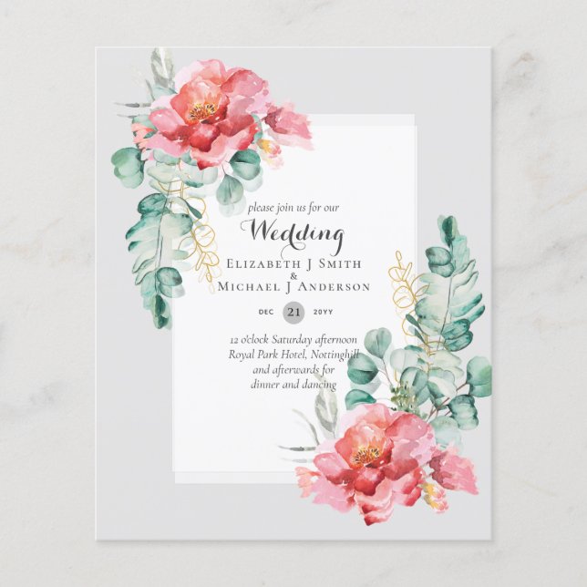 Flyer Convite de CASAMENTO com Floral de Eucalipto Verme (Frente)