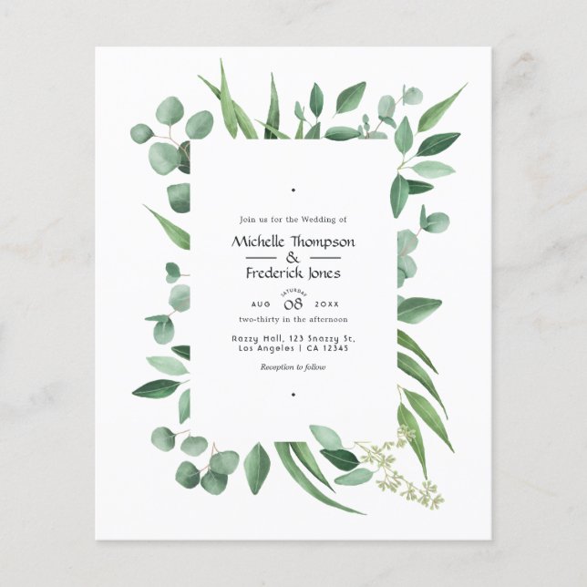 Flyer Convite de Casamento com Folhagem de Eucalipto (Frente)