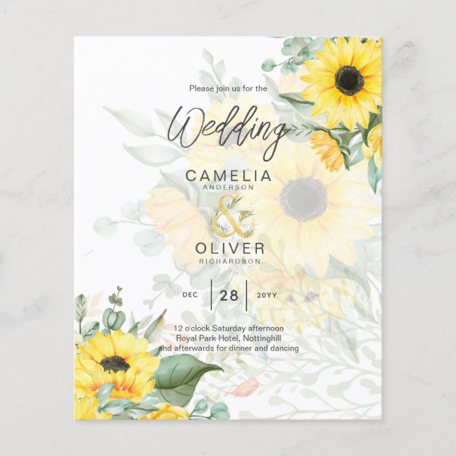 Flyer Convite de Casamento com Foto e Girassóis (Frente)