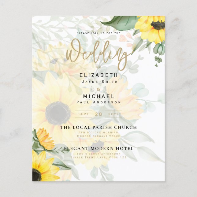 Flyer Convite de Casamento com Foto e Girassóis (Frente)