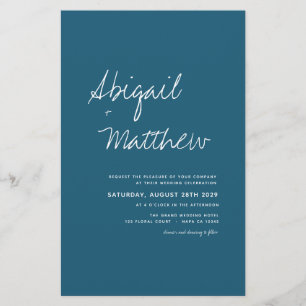 Flyer Convite de Casamento com Foto em Azul Escuro Boho