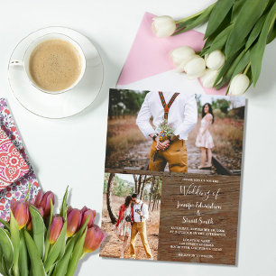 Flyer Convite de casamento com foto em madeira rústica e