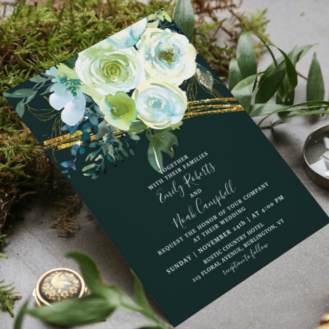 Flyer Convite de Casamento com Foto Floral em Verde Turq (Criador carregado)