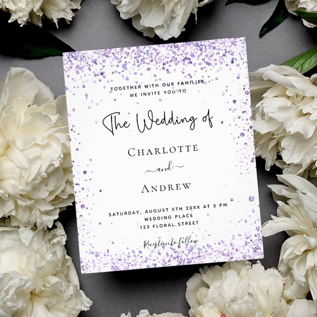 Flyer Convite de casamento com letra violeta glitter eco (Criador carregado)