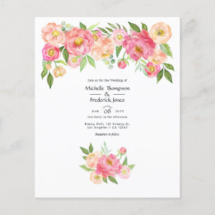 Flyer Convite de Casamento com Peônias em Aquarela Rosa