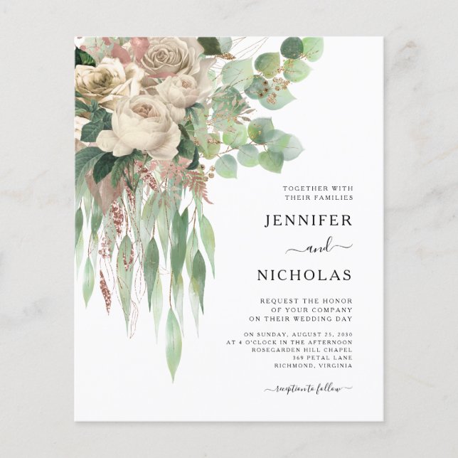 Flyer Convite de Casamento com Peônias Preto e Branco Ec (Frente)