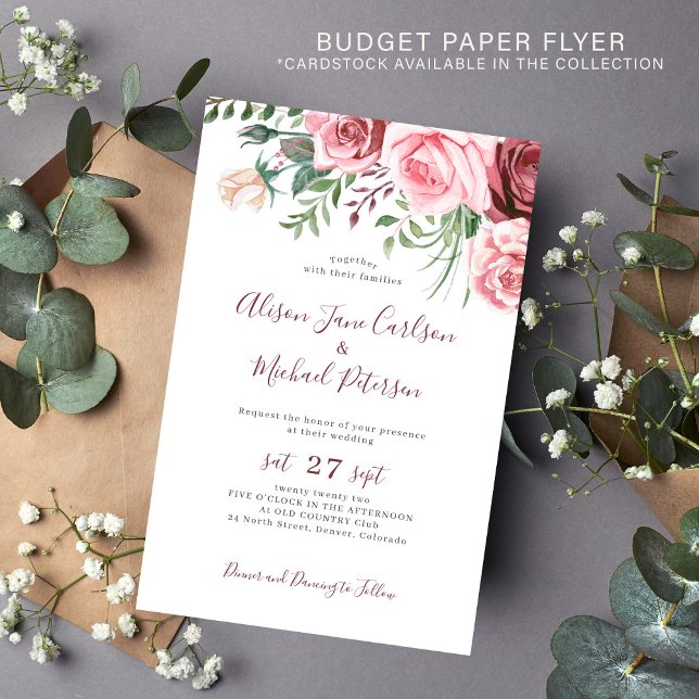 Flyer Convite de casamento com pintura em aquarela flora (Criador carregado)