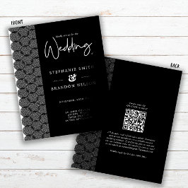 Flyer Convite de Casamento com Renda Preta e Branca dent