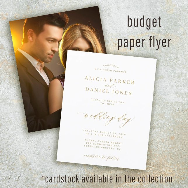 Flyer Convite de casamento com script dourado para fotos (Criador carregado)