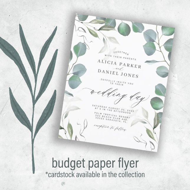 Flyer Convite de casamento com verde eucalipto econômico (Criador carregado)