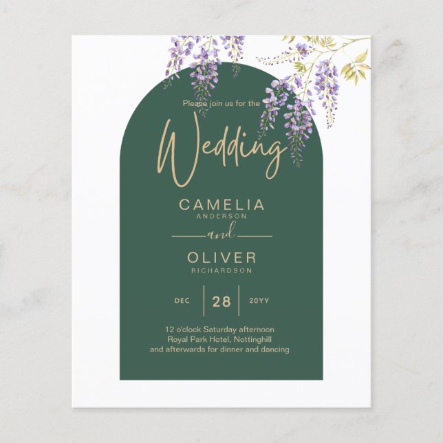 Flyer Convite de casamento da WISTERIA Dourada Púrpura L (Frente)