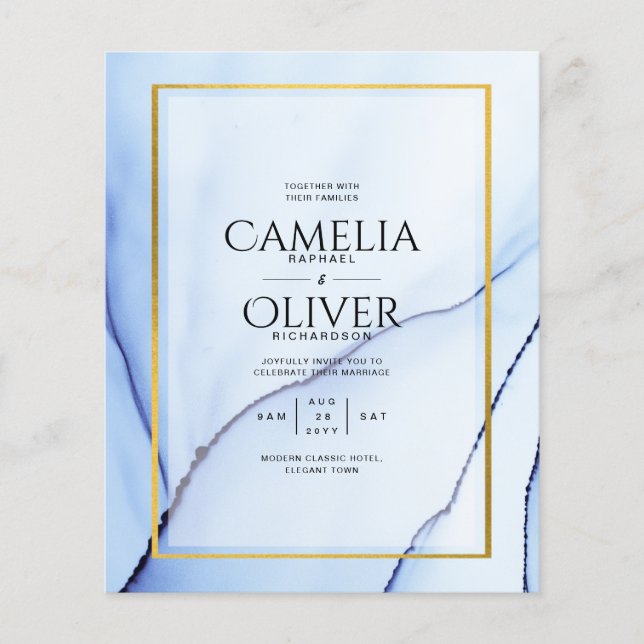 Flyer Convite de casamento de Abstrato de TINTA Dourada  (Frente)