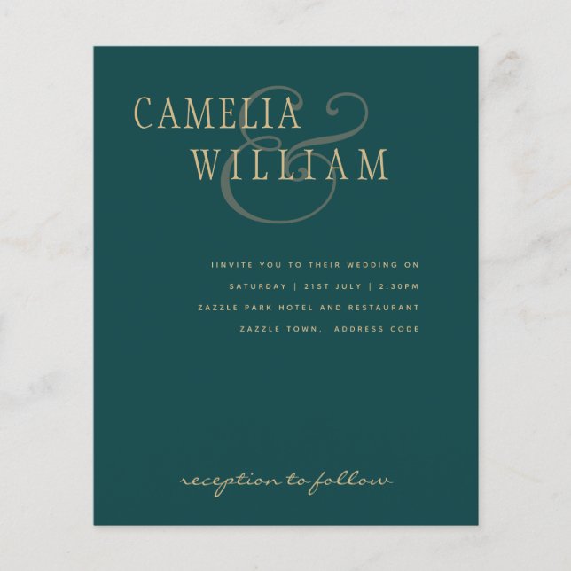 Flyer CONVITE DE CASAMENTO de Ampersand Verde Dourado do (Frente)