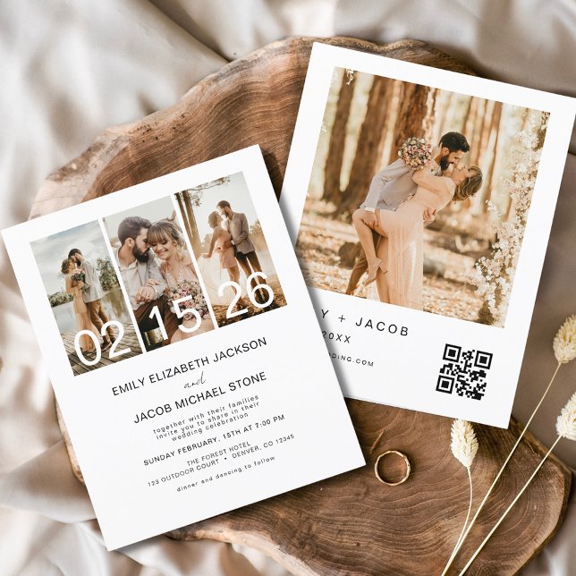 Flyer Convite de Casamento de Código QR de Foto Minimali (Criador carregado)