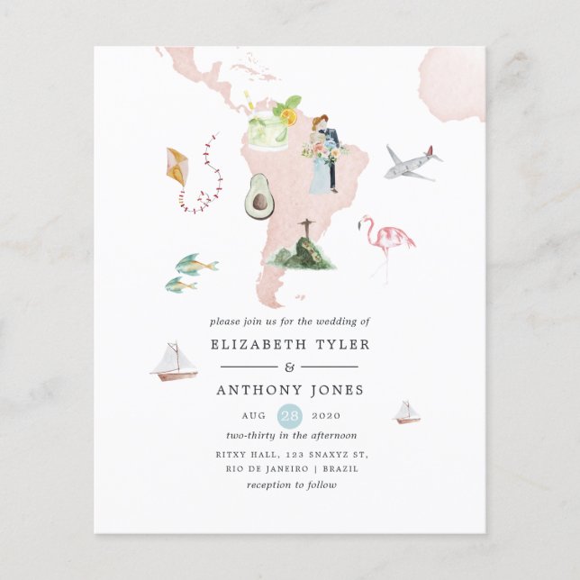 Flyer Convite de Casamento de Destino no Mapa de Rio em  (Frente)