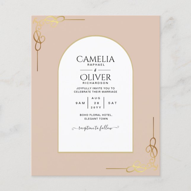Flyer Convite de casamento de Ênfase Dourada multifuncio (Frente)