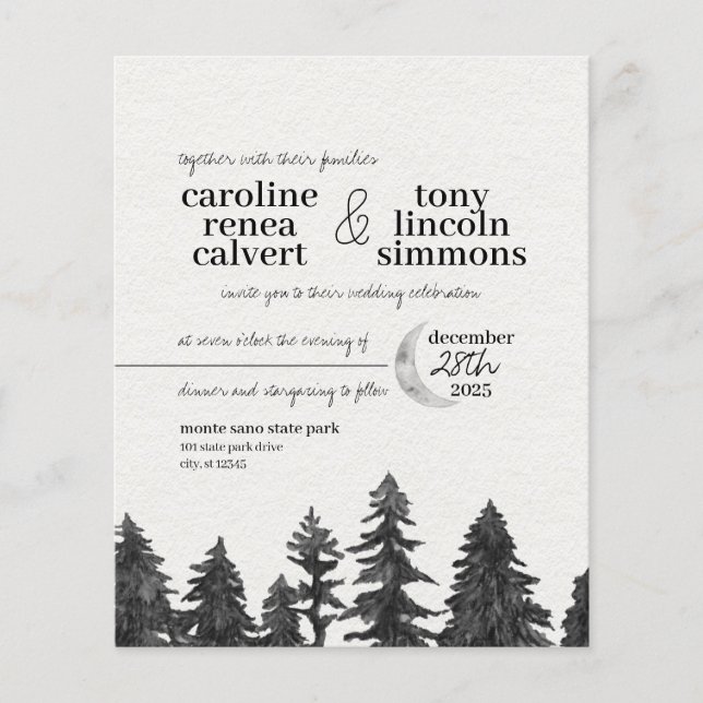 Flyer Convite De Casamento De Folhas De Orçamento Da Lua (Frente)