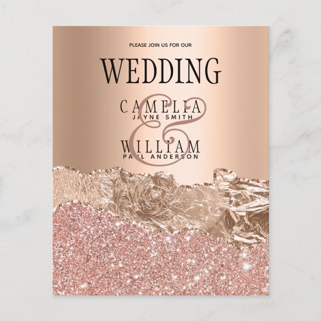 Flyer Convite de casamento de Glamor Moderno rosa Dourad (Frente)