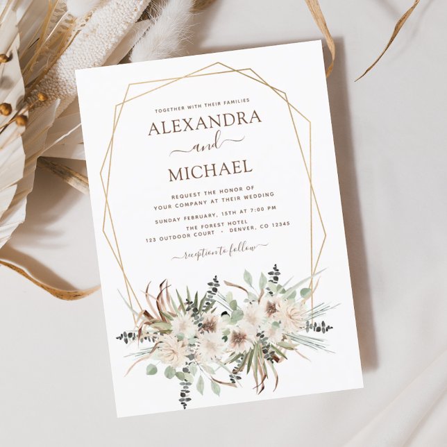 Flyer Convite de Casamento de Grama Pampas Boho Eucalipt (Criador carregado)