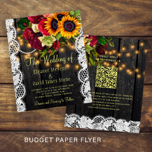 Flyer Convite de casamento de madeira floral rústico QR 