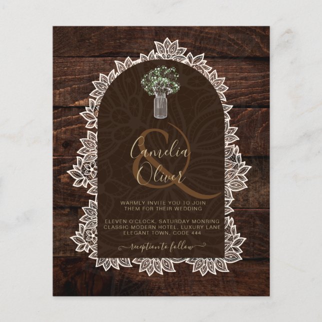 Flyer Convite de Casamento de Madeira Gypsophila de Rend (Frente)