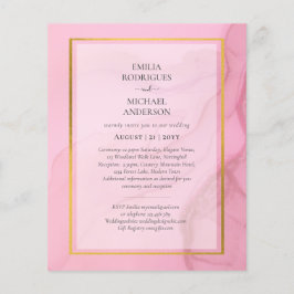 Flyer Convite de casamento de Mão Dourada rosa branco Le