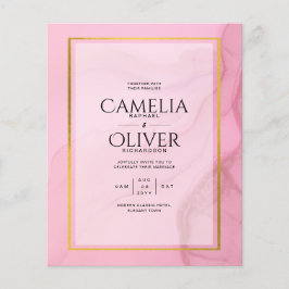 Flyer Convite de casamento de Mão Dourada rosa branco Le