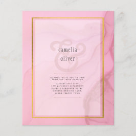 Flyer Convite de casamento de Mão Dourada rosa branco Le