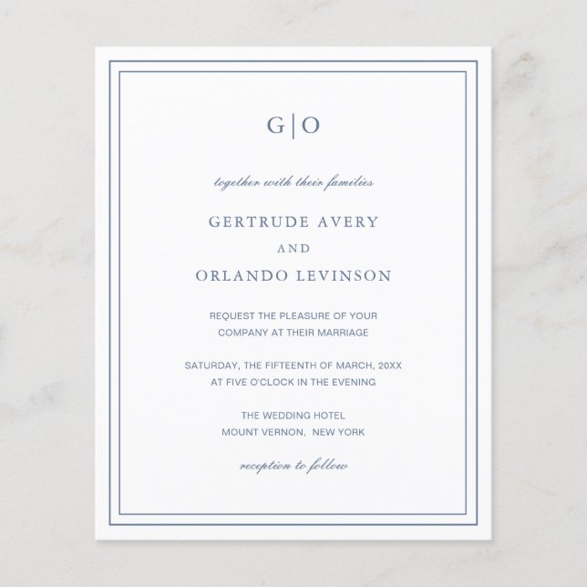 Flyer Convite de Casamento de Orçamento Azul Clássico Du (Frente)