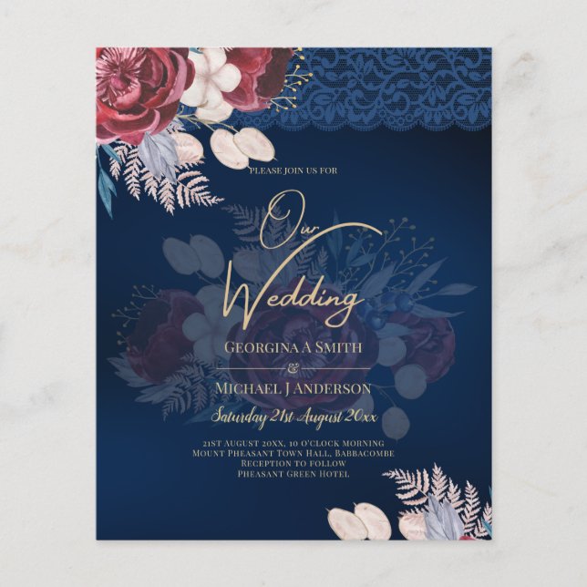 Flyer Convite de Casamento de Outono com Renda de Rosas  (Frente)