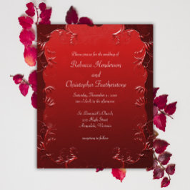 Flyer Convite de casamento de Pergaminho Vermelho Elegan