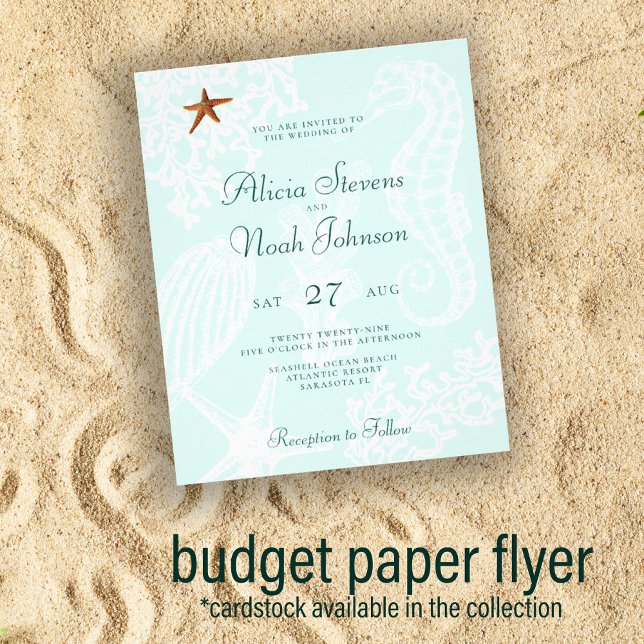 Flyer Convite de casamento de praia econômico impresso e (Criador carregado)