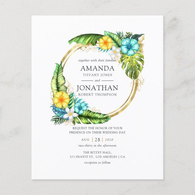 Flyer Convite de Casamento de Praia Verão Tropical Aloha (Frente)