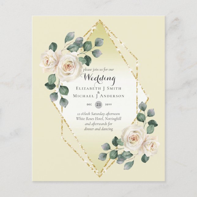 Flyer Convite de casamento de Quadro de Diamante Rosa Br (Frente)