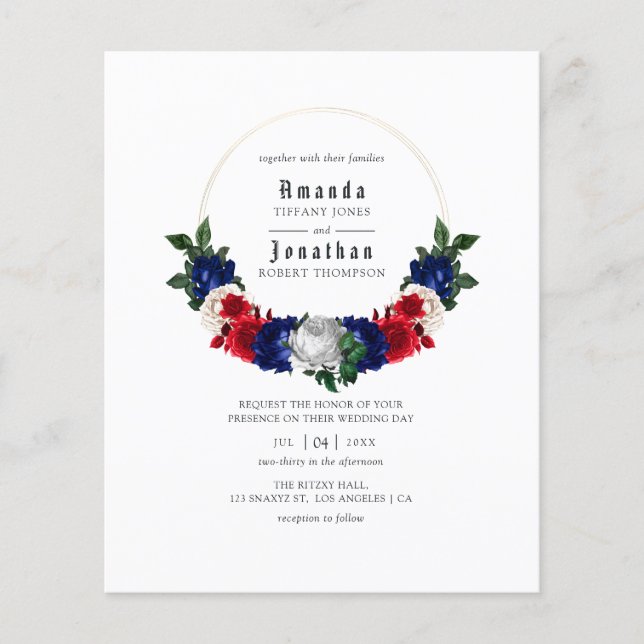 Flyer Convite de Casamento de Quatro de Julho Vermelho B (Frente)