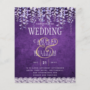 Flyer CONVITE DE CASAMENTO de rendas plorais roxas da Wi
