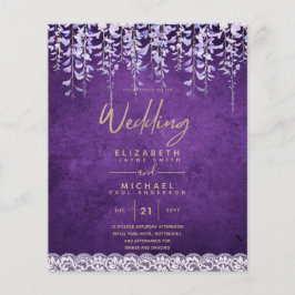 Flyer CONVITE DE CASAMENTO de rendas plorais roxas da Wi