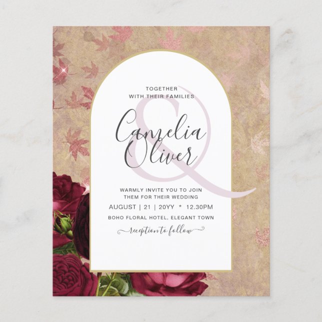 Flyer Convite de casamento de Rosas vermelhas Botânicas  (Frente)