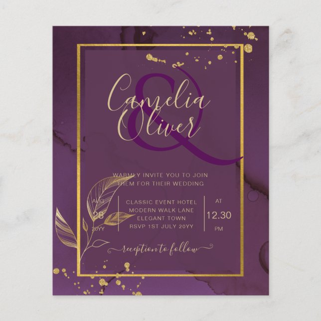 Flyer Convite de casamento DE SAÍDAS DOURADAS PROFUNDAS (Frente)