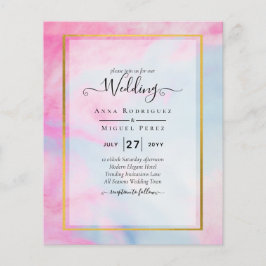 Flyer Convite de casamento de TINTA Dourada Azul-Azul-Az