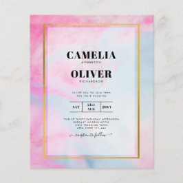 Flyer Convite de casamento de TINTA Dourada Azul-Azul-Az